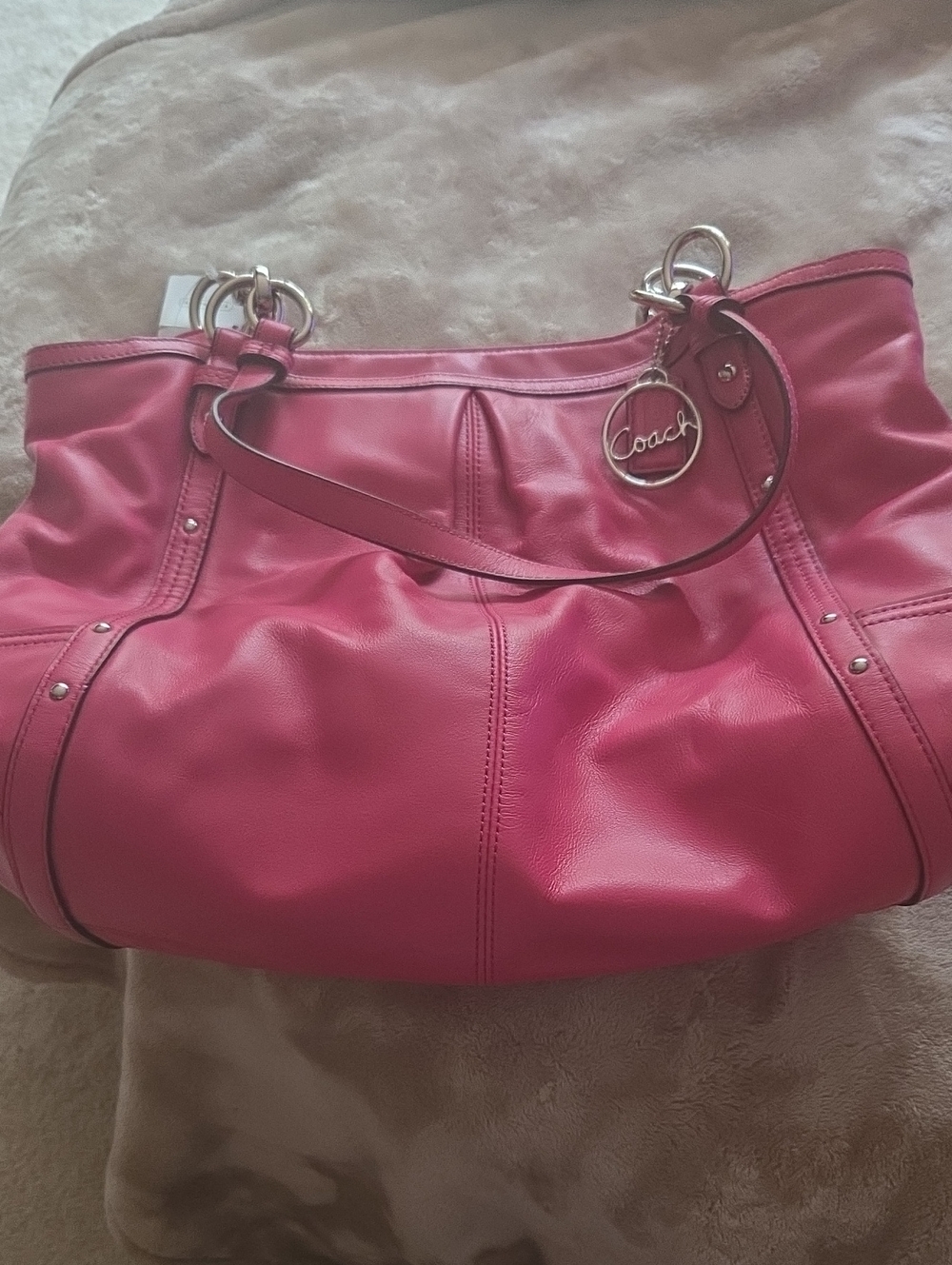 Coach Hot Pink Leather Tote with Signature Charm
